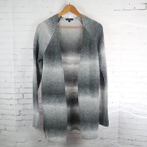 GAP GREY OMBRE & WHITE OPEN CARDIGAN LONG SLEEVE SWEATER SIZE MEDIUM - Picture 1 of 10